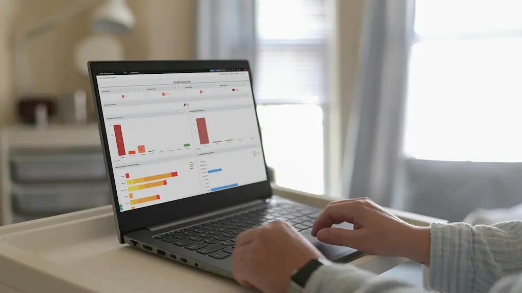 Person working on laptop with Clew dashboard on the screen